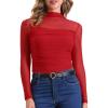 imageAllegra K Mesh Top Women Sheer Long Sleeve Mock Neck Slim Fit Shirts Trendy Fall Outfit Ruched Going Out TopsReds