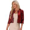 imageAllegra K Sequin Jacket for Womens Sparkly Party 34 Sleeve Open Front Crop Bolero Shrug CardiganRed