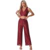 imageAllegra K Sequin Sets for Womens Cocktail Prom Tank Crop Top Wide Legs Pants Sparkle Two Piece OutfitBurgundy