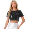 imageAllegra K Sequin Tops for Womens Glitter Short Sleeve Cropped Round Neck Tassel Cocktail Party Sparkly TopBlack