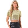 imageAllegra K Sequin Tops for Womens Glitter Short Sleeve Cropped Round Neck Tassel Cocktail Party Sparkly TopChampagne Gold
