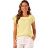 imageAllegra K Summer Square Neck Gingham Tops for Womens Cap Sleeve Tshirts BlousesYellow