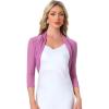 imageAllegra K Womens 34 Sleeve Sheer Mesh Shrug Open Front Cropped Bolero CardiganRose Purple