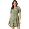 imageAllegra K Womens Button Up Short Sleeve ALine Chiffon Vintage Floral Shirt DressGreen
