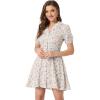 imageAllegra K Womens Button Up Short Sleeve ALine Chiffon Vintage Floral Shirt DressWhite