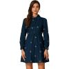 imageAllegra K Womens Casual Shirt Dress Long Sleeve Half Placket Embroidered Floral Mini DressesNavy Blue