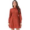 imageAllegra K Womens Casual Shirt Dress Long Sleeve Half Placket Embroidered Floral Mini DressesOrange