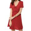 imageAllegra K Womens Floral Ruffle Trim Tie Front Dresses Short Sleeve Summer Flowy DressRed