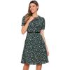 imageAllegra K Womens Peter Pan Collar Tie Neck Short Sleeves ALine Elegant Belted Vintage Floral DressGreen