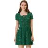 imageAllegra K Womens Printed Dress Summer 2025 Casual Square Neck Short Sleeve Fit and Flare DressesDark Greenstars