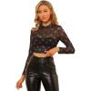 imageAllegra K Womens SemiSheer Sexy Blouse Heart Print Crop Tops Cocktail Party Mesh TopBlack