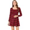 imageAllegra K Womens Vintage Plaid Dress Retro Square Neck Long Sleeve Office Work Christmas Mini DressesBlackred