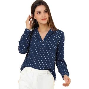 imageAllegra K Womens 1950s Vintage Long Sleeve Printed Button Down TopsDark Blue Heart