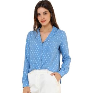 imageAllegra K Womens 1950s Vintage Long Sleeve Printed Button Down TopsLight Blue Heart