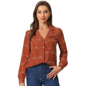 imageAllegra K Womens 1950s Vintage Long Sleeve Printed Button Down TopsRed Dot