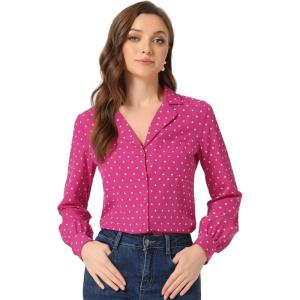 imageAllegra K Womens 1950s Vintage Long Sleeve Printed Button Down TopsRose Red Heart