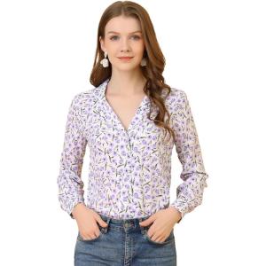 imageAllegra K Womens 1950s Vintage Long Sleeve Printed Button Down TopsWhite Floral