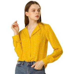 imageAllegra K Womens 1950s Vintage Long Sleeve Printed Button Down TopsYellow Heart