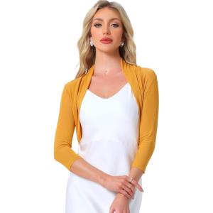 imageAllegra K Womens 34 Sleeve Sheer Mesh Shrug Open Front Cropped Bolero CardiganGinger
