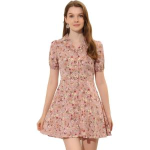 imageAllegra K Womens Button Up Short Sleeve ALine Chiffon Vintage Floral Shirt DressDusty Pink