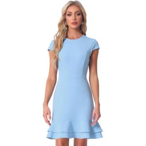 imageAllegra K Womens Cap Sleeves Round Neck Tiered Ruffled Hem Above Knee DressSky Blue