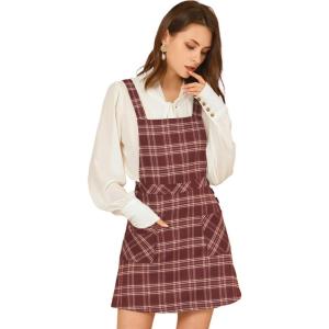 imageAllegra K Womens Christmas Plaid Tartan Skirt Button Decor ALine Pinafore Overall DressBurgundy