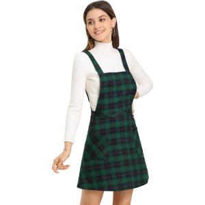 imageAllegra K Womens Christmas Plaid Tartan Skirt Button Decor ALine Pinafore Overall DressGreen