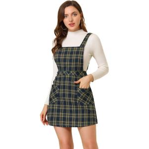 imageAllegra K Womens Christmas Plaid Tartan Skirt Button Decor ALine Pinafore Overall DressNavy Blue