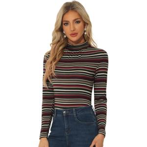 imageAllegra K Womens Long Sleeve Turtleneck Tops Stretch Slim Christmas Xmas Party ShirtBlack Striped
