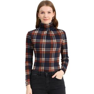 imageAllegra K Womens Long Sleeve Turtleneck Tops Stretch Slim Christmas Xmas Party ShirtBlue Orange