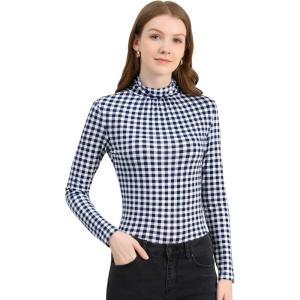 imageAllegra K Womens Long Sleeve Turtleneck Tops Stretch Slim Christmas Xmas Party ShirtBlue White
