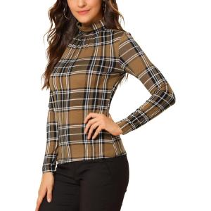 imageAllegra K Womens Long Sleeve Turtleneck Tops Stretch Slim Christmas Xmas Party ShirtBrown