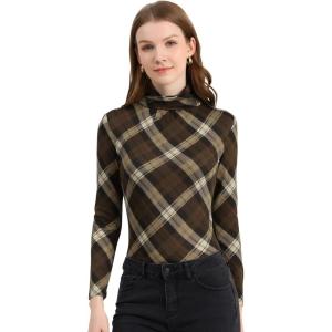 imageAllegra K Womens Long Sleeve Turtleneck Tops Stretch Slim Christmas Xmas Party ShirtBrown a