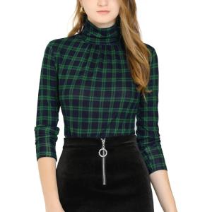 imageAllegra K Womens Long Sleeve Turtleneck Tops Stretch Slim Christmas Xmas Party ShirtGreen