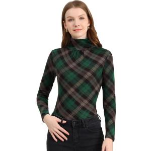 imageAllegra K Womens Long Sleeve Turtleneck Tops Stretch Slim Christmas Xmas Party ShirtGreen Brown