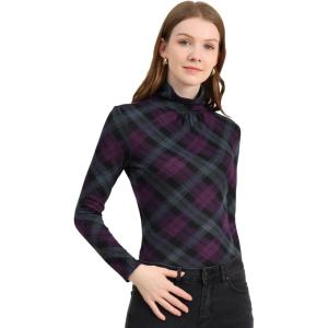 imageAllegra K Womens Long Sleeve Turtleneck Tops Stretch Slim Christmas Xmas Party ShirtPurple