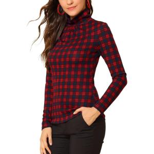 imageAllegra K Womens Long Sleeve Turtleneck Tops Stretch Slim Christmas Xmas Party ShirtRed