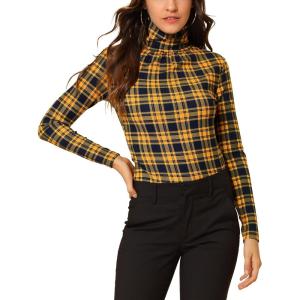 imageAllegra K Womens Long Sleeve Turtleneck Tops Stretch Slim Christmas Xmas Party ShirtYellow