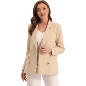 imageAllegra K Womens Notched Lapel Double Breasted Work Formal Blazer JacketApricotsolid
