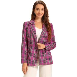 imageAllegra K Womens Notched Lapel Double Breasted Work Formal Blazer JacketHot Pink