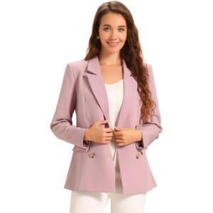 imageAllegra K Womens Notched Lapel Double Breasted Work Formal Blazer JacketPinksolid