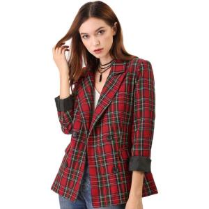 imageAllegra K Womens Notched Lapel Double Breasted Work Formal Blazer JacketRed Green