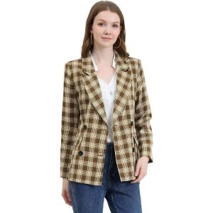 imageAllegra K Womens Notched Lapel Double Breasted Work Formal Blazer JacketWhite Brown