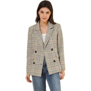 imageAllegra K Womens Notched Lapel Double Breasted Work Formal Blazer JacketWhite Green