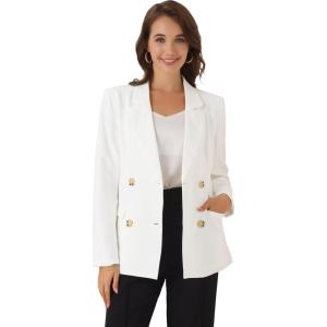 imageAllegra K Womens Notched Lapel Double Breasted Work Formal Blazer JacketWhitesolid