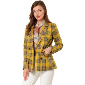 imageAllegra K Womens Notched Lapel Double Breasted Work Formal Blazer JacketYellow