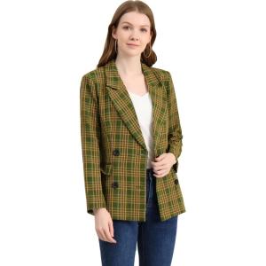 imageAllegra K Womens Notched Lapel Double Breasted Work Formal Blazer JacketYellow Green