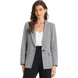 imageAllegra K Womens Notched Lapel One Button Boyfriend Blazer Suit Plaid Blazer JacketBlack White 2