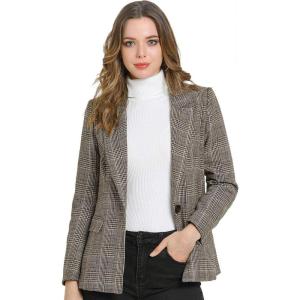 imageAllegra K Womens Notched Lapel One Button Boyfriend Blazer Suit Plaid Blazer JacketBrown