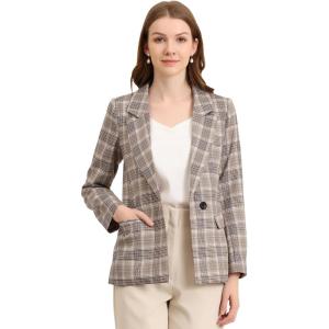 imageAllegra K Womens Notched Lapel One Button Boyfriend Blazer Suit Plaid Blazer JacketBrown Beige